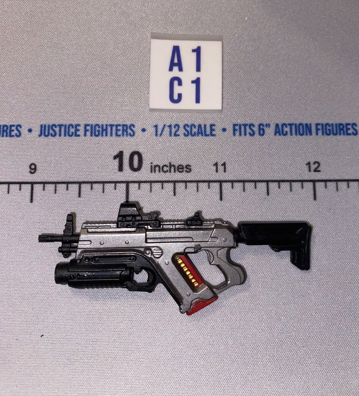 1/12 Scale Modern Era Bullpup Assault Rifle with Grenade Launcher and Red Magazine - Valaverse