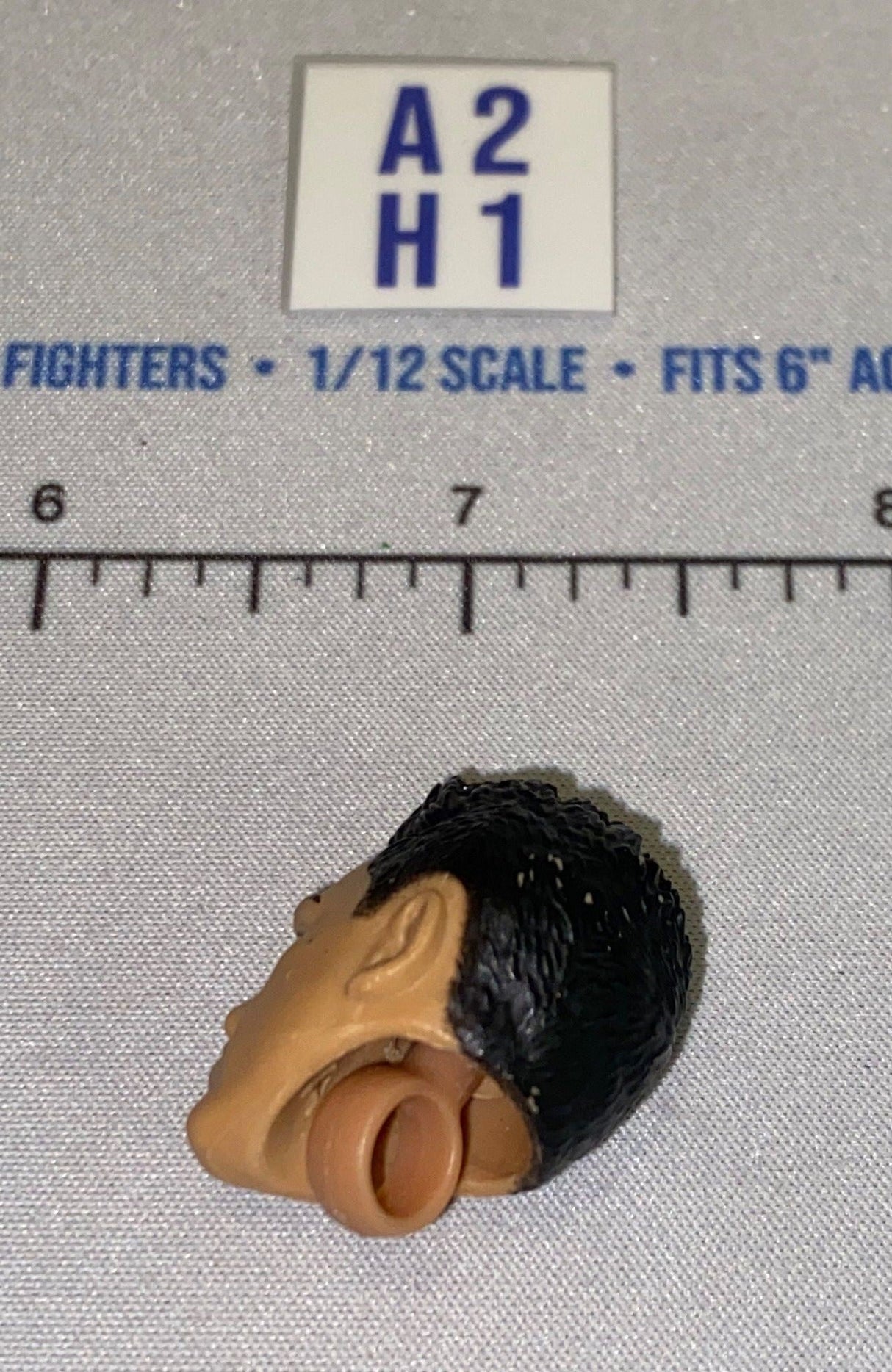 1/12 Scale Male Head Sculpt with Dark Hair - Smirking - Mattel WWE