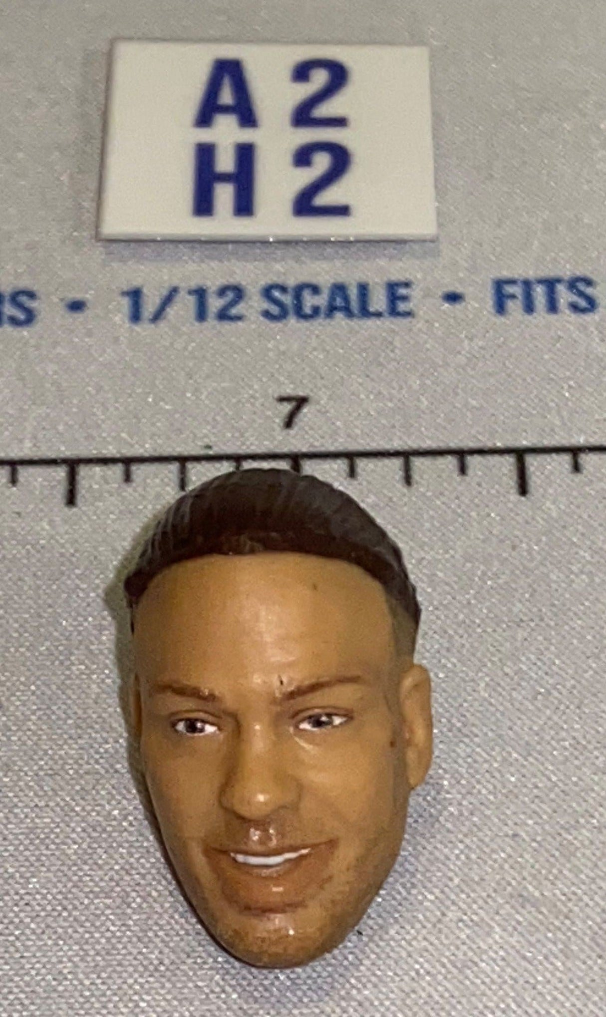 1/12 Scale Male Head Sculpt with Dark Hair - Smiling - Stubble - Mattel WWE
