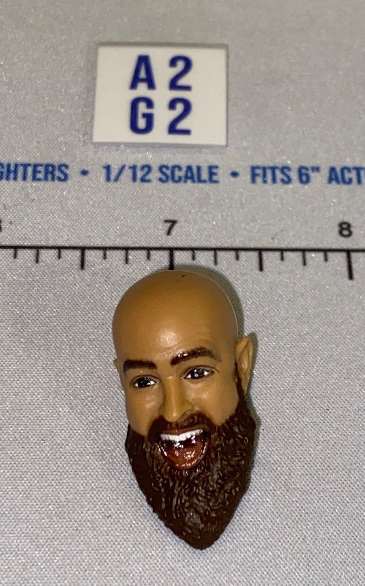 1/12 Scale Bald Male Head Sculpt with Dark Beard - Mattel WWE