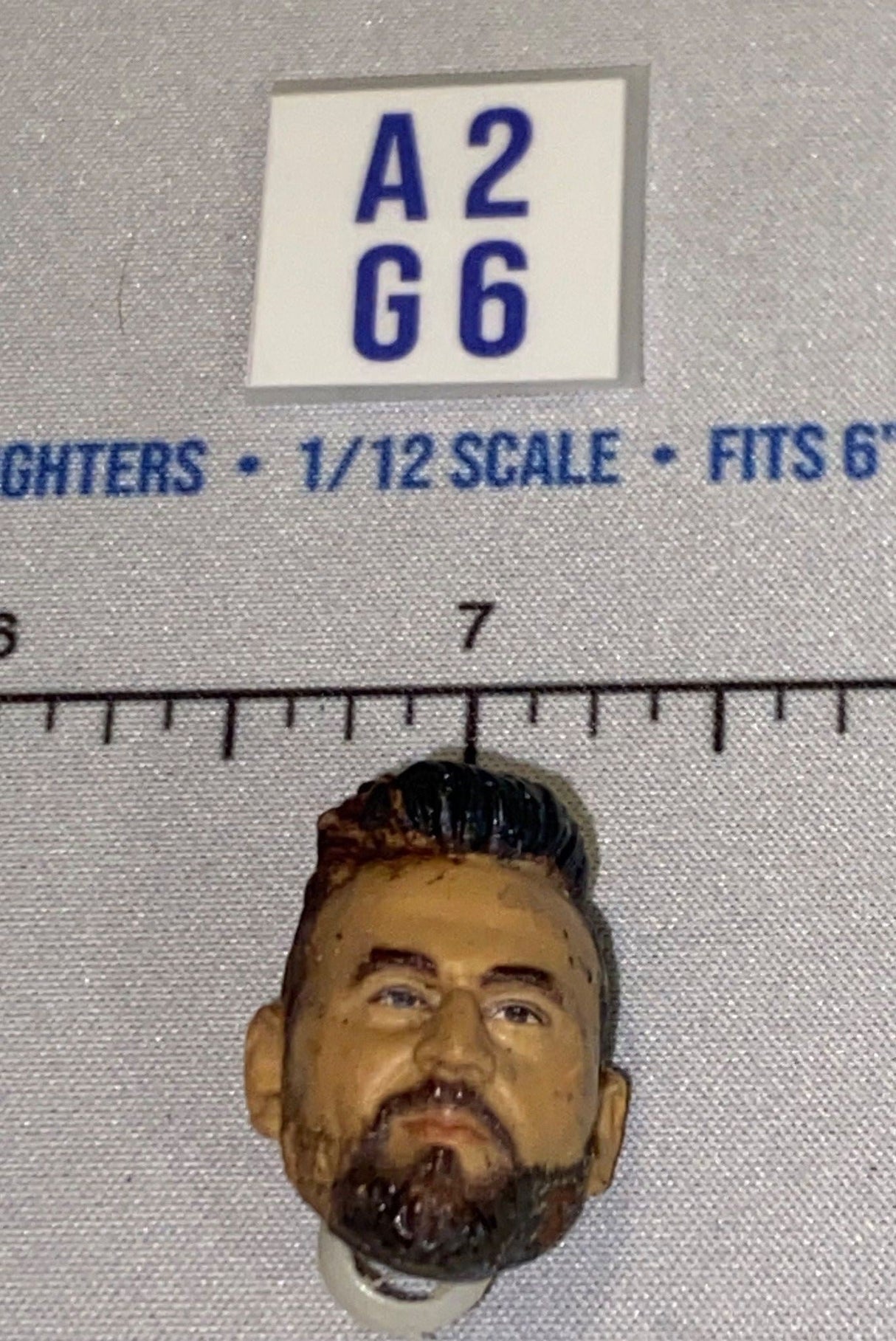 1/12 Scale Male Head Sculpt with Dark Hair and Beard - Mattel WWE