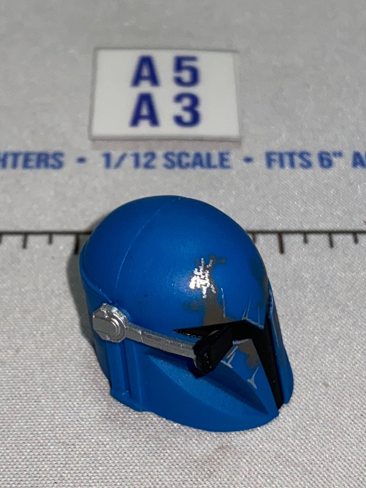 1/12 Scale Mandalorian Style Blue Helmet Head Sculpt - Star Wars Black Series