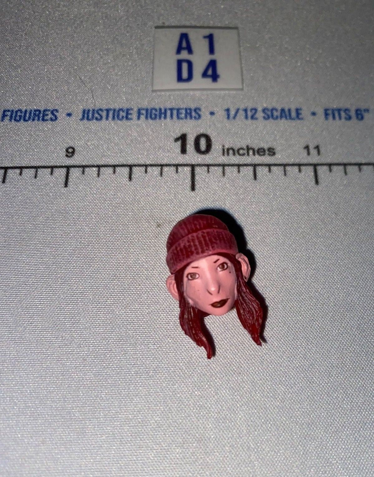 1/12 Scale Female Head Sculpt with Long Dark Red Hair and Beanie Hat - Neca