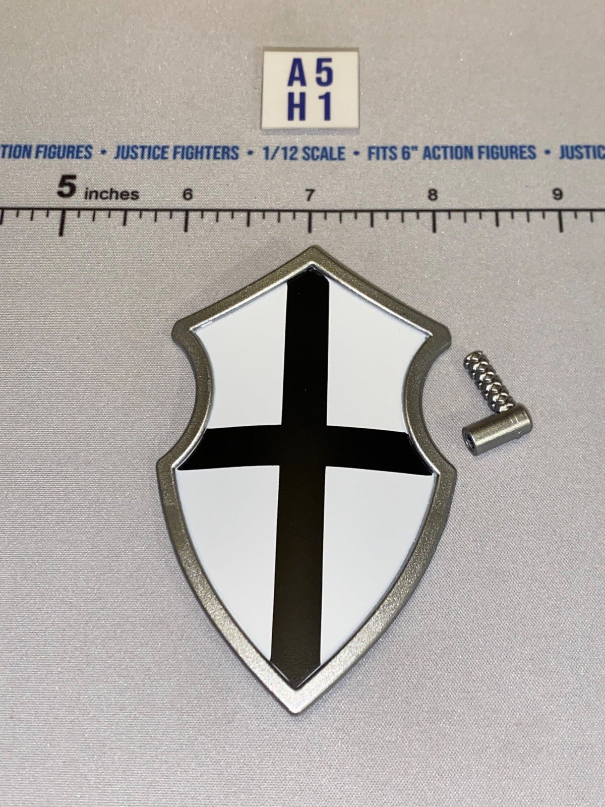 1/12 Scale Medieval Crusader Shield - Four Horsemen - Mythic Legions - White with Black Cross