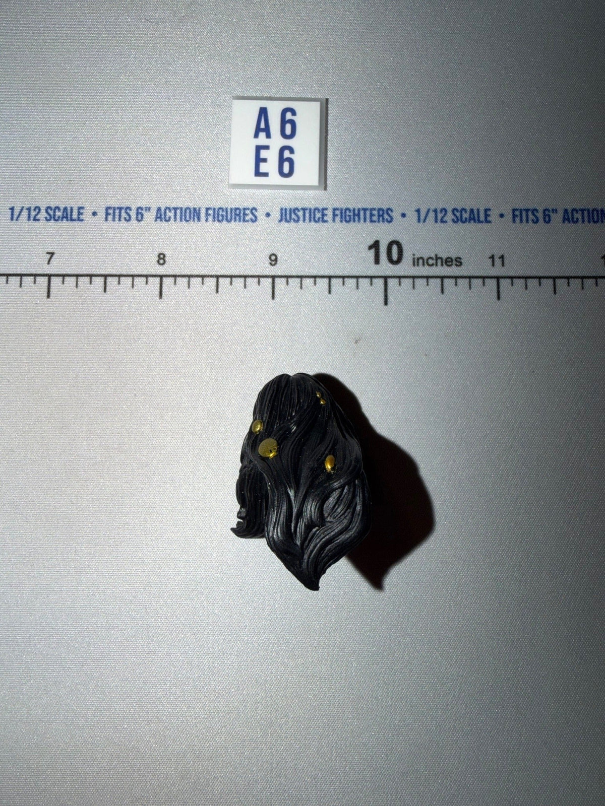1/12 Scale Long Dark Hair Wig for Head Sculpt with Ear Rings - Marvel Legends