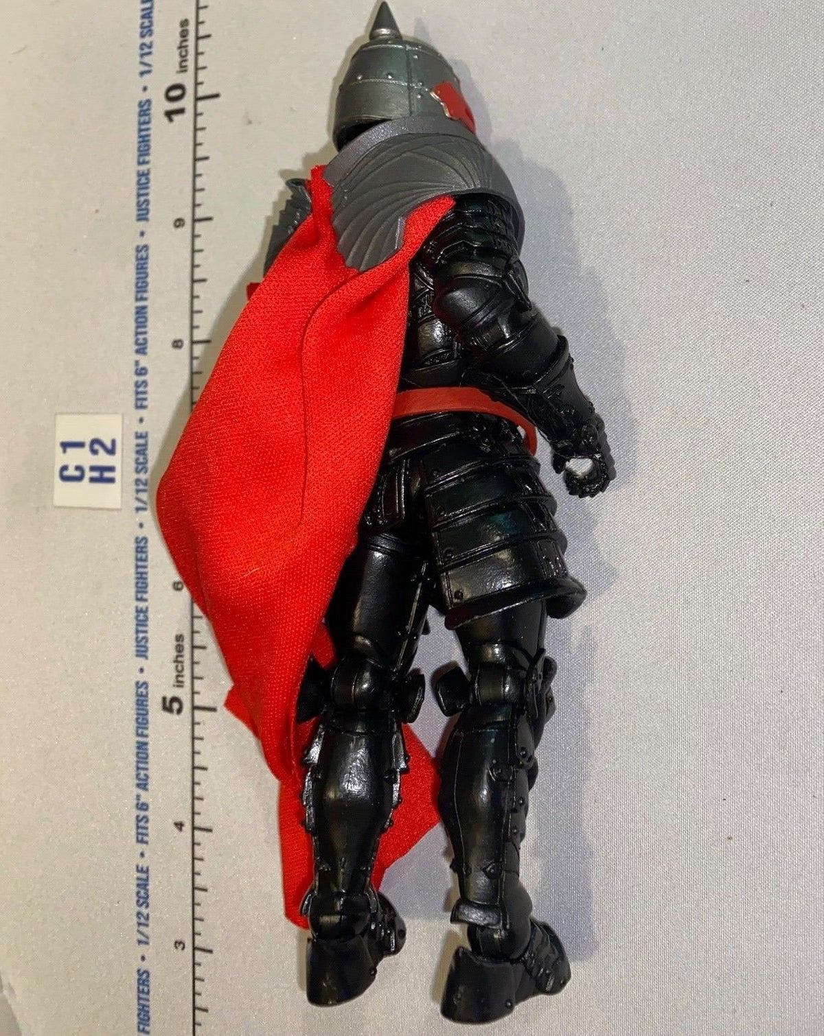 1/12 Scale Four Horsemen - Mythic Legions Medieval Black Knight Action Figure with Red Cape and Crusader Helmet