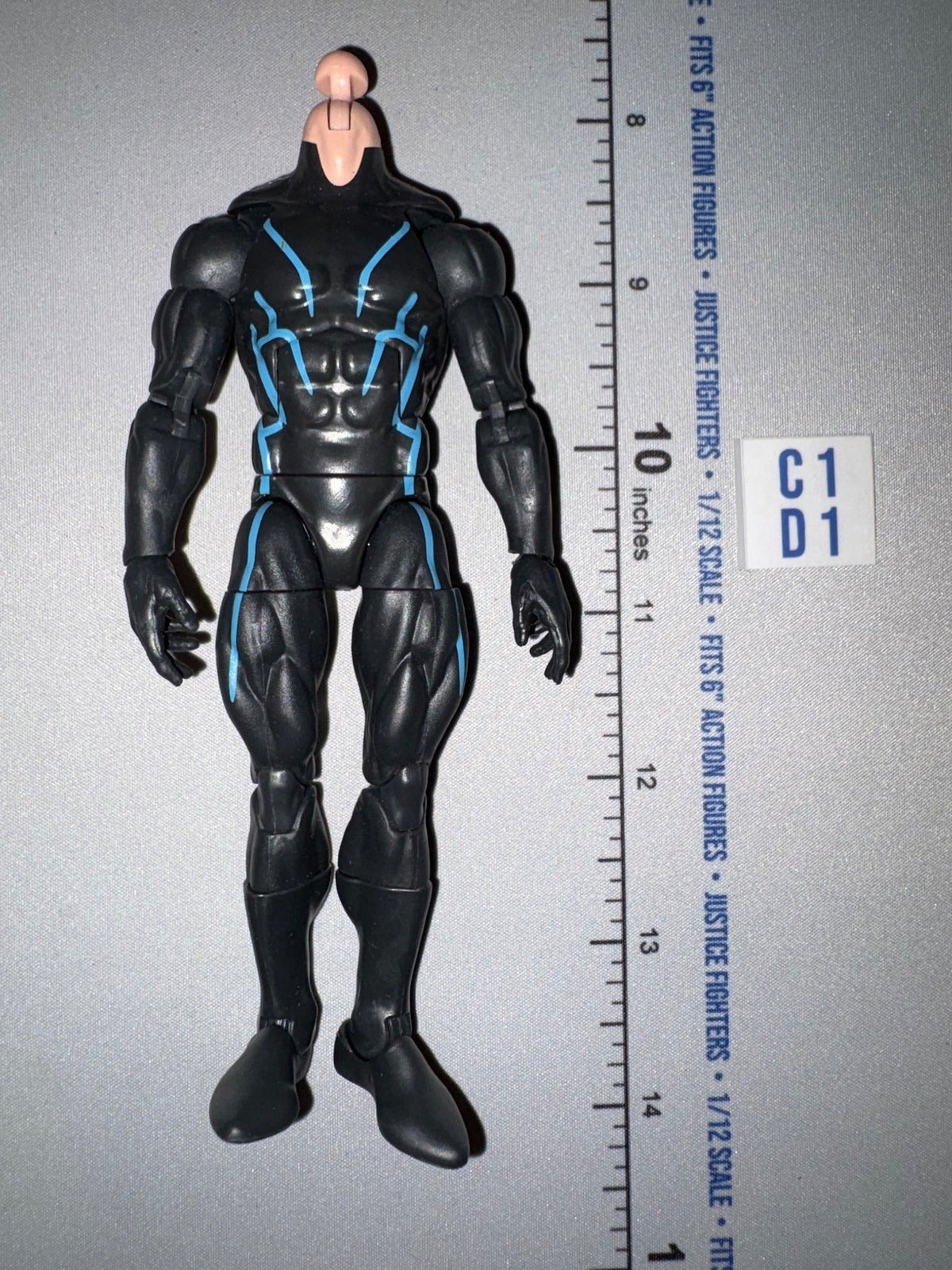 1/12 Scale Marvel Legends Superhero Action Figure - Black Suit with Blue Energy Details - Headless