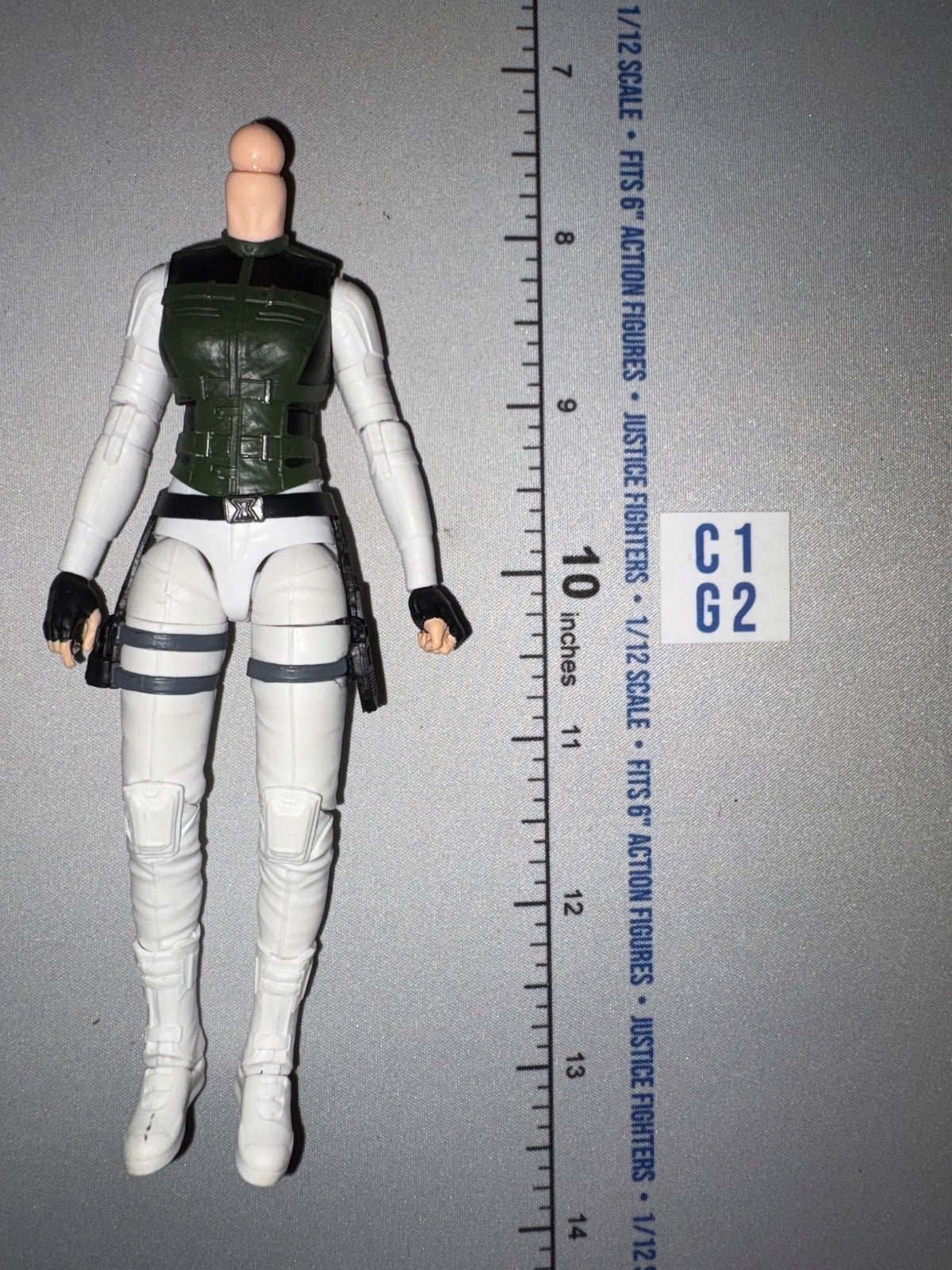 1/12 Scale Modern Era Female Action Figure Body - Headless - White Tactical Uniform with Green Vest