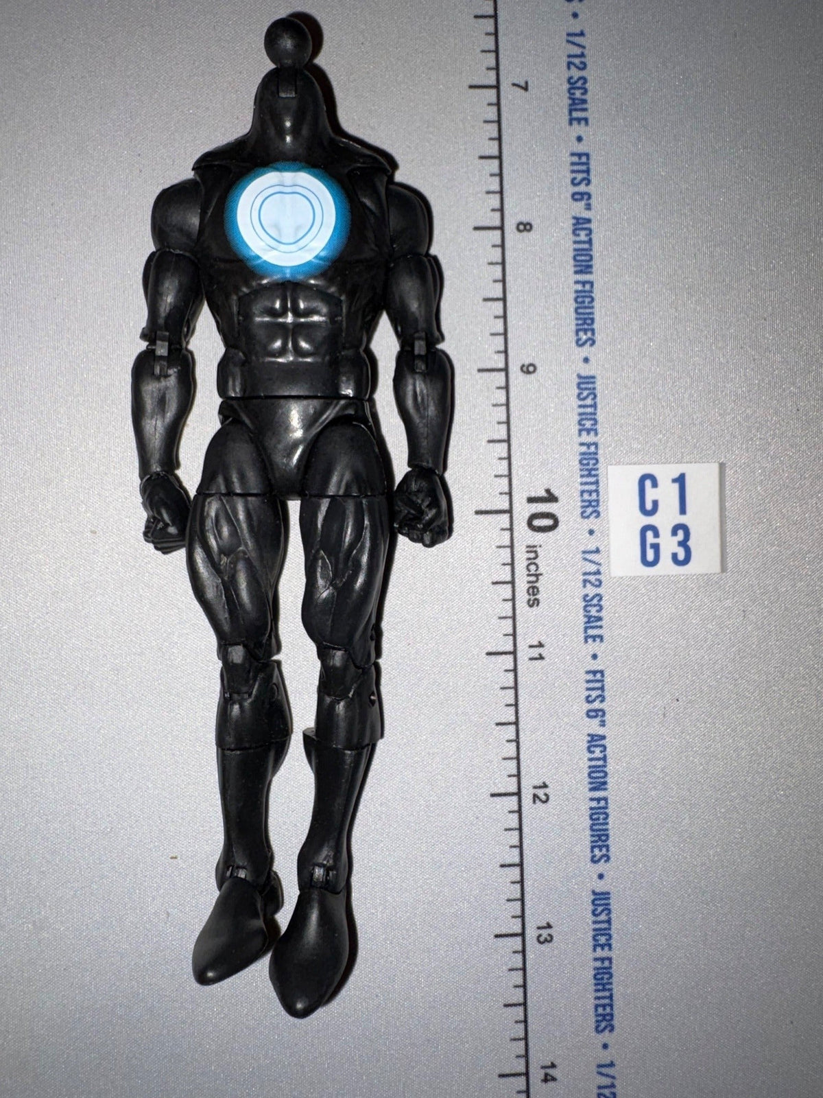 1/12 Scale Superhero Armored Action Figure Body - Headless Black Suit with Blue Arc Reactor