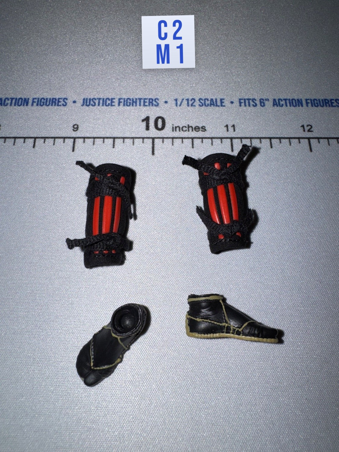 1/12 Scale Modern Era Shin Guards and Boots Pair - Japan Sengoku Soldier (Red) - DiD XJ80016A