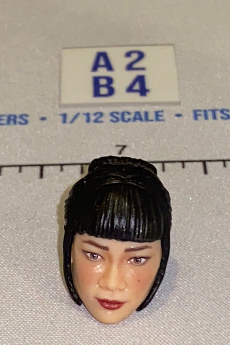 1/12 Scale Female Head Sculpt with Black Updo Hair and Red Lips
