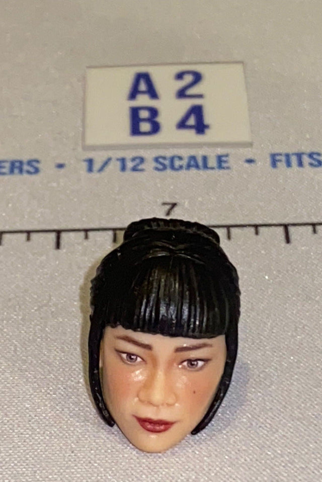 1/12 Scale Female Head Sculpt with Black Updo Hair and Red Lips