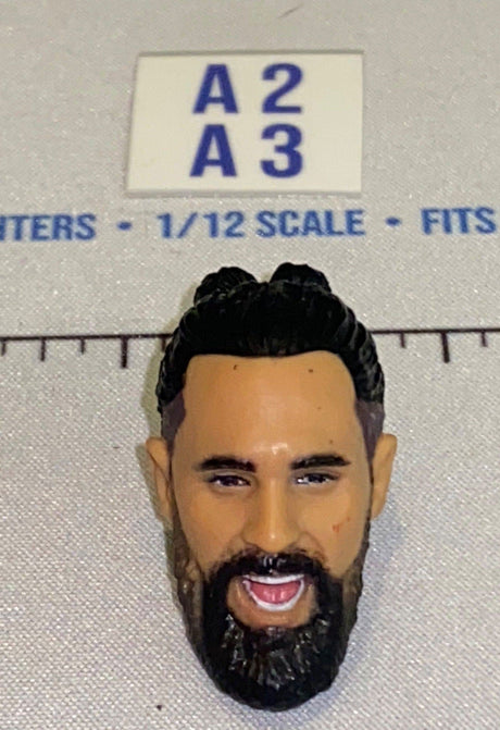 1/12 Scale Male Head Sculpt with Black Beard and Swept Back Hair - Mattel WWE
