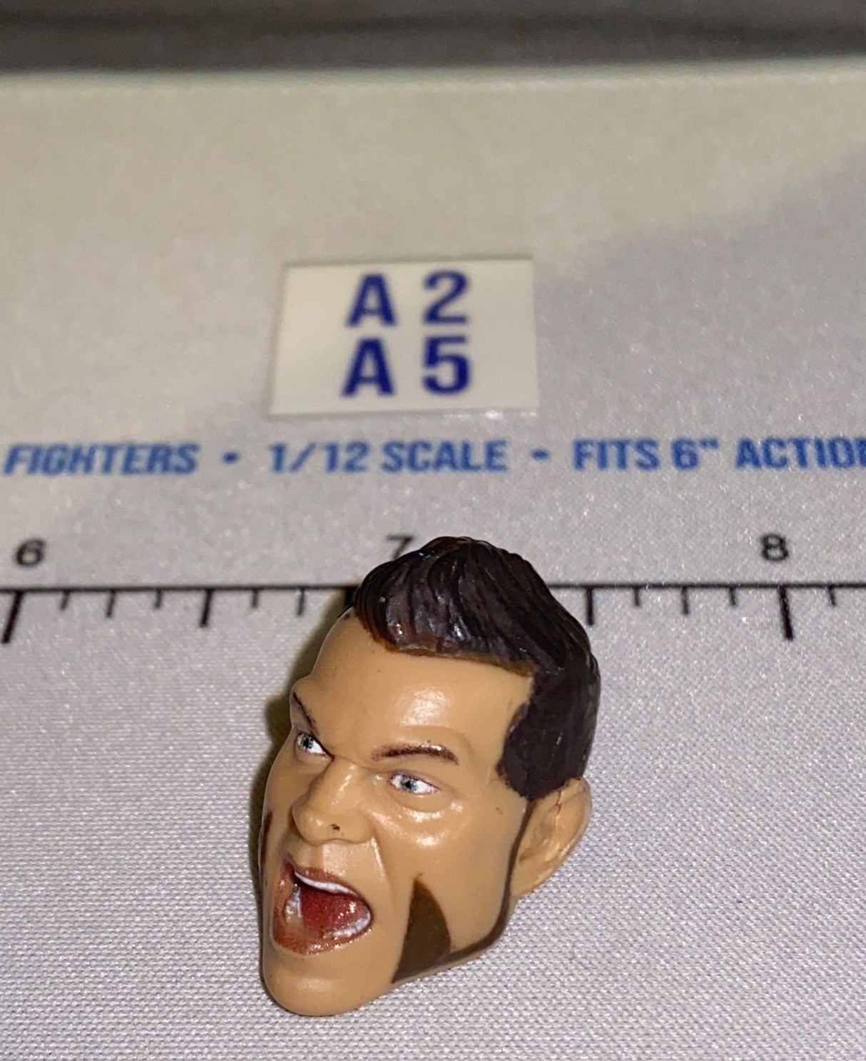 1/12 Scale Male Head Sculpt with Dark Hair and Open Mouth - Mattel WWE