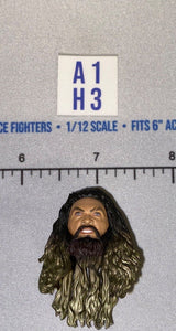 1/12 Scale Male Head Sculpt with Long Dark Hair and Beard - Mattel WWE