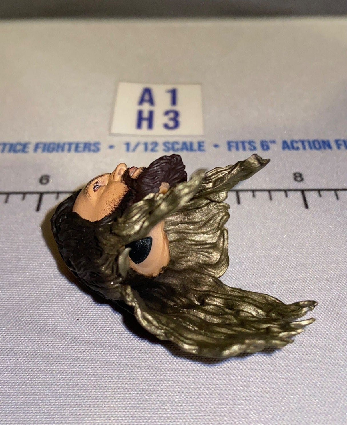1/12 Scale Male Head Sculpt with Long Dark Hair and Beard - Mattel WWE
