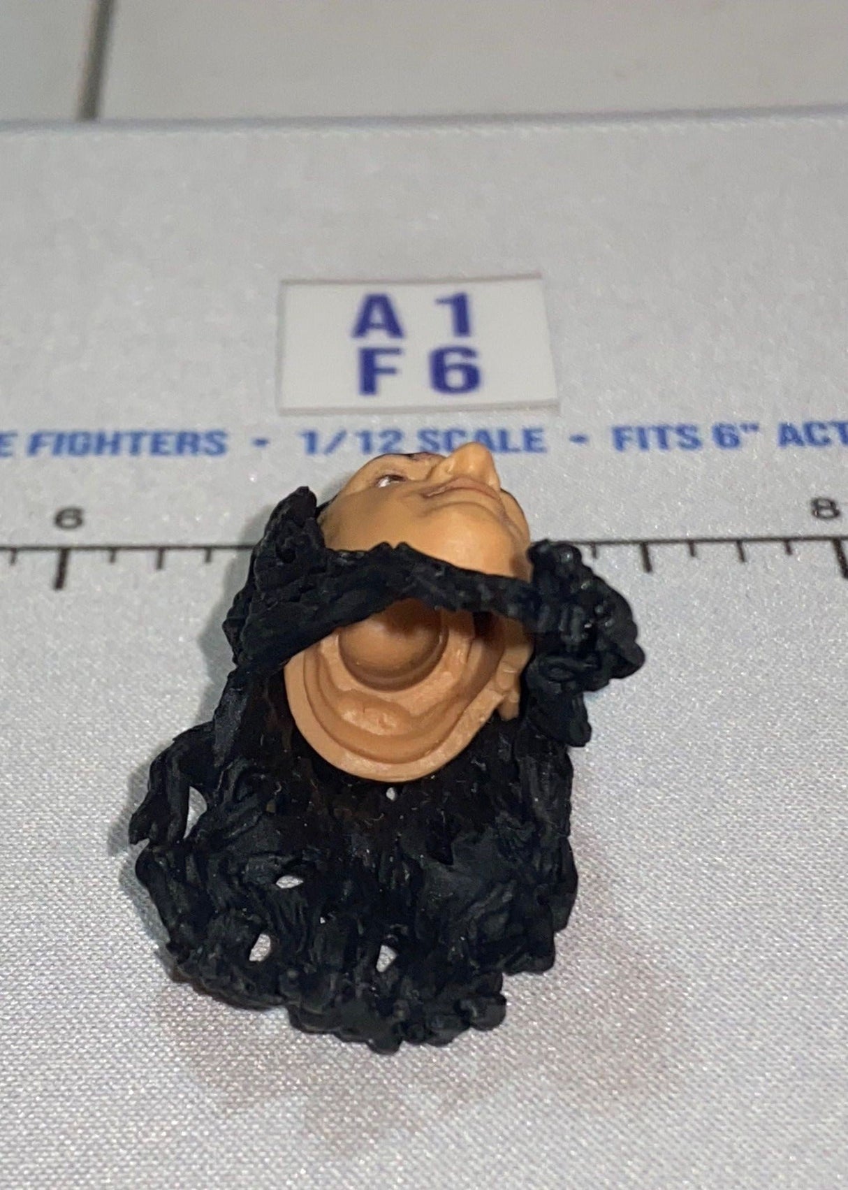 1/12 Scale Head Sculpt with Long Black Hair - Mattel WWE