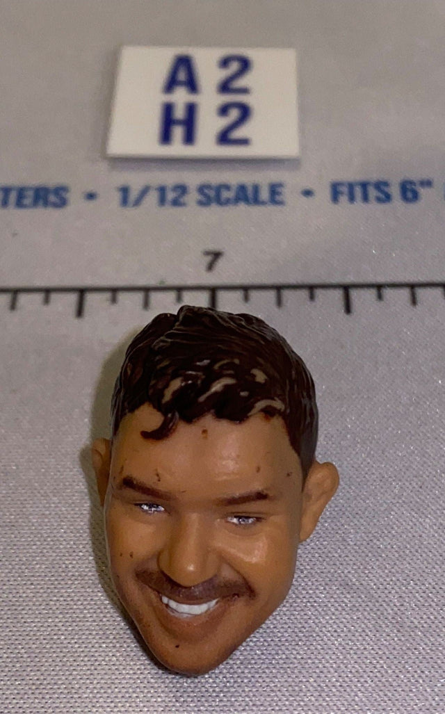 1/12 Scale Male Head Sculpt with Dark Hair - Smiling - Stubble - Mattel WWE