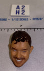 1/12 Scale Male Head Sculpt with Dark Hair - Smiling - Stubble - Mattel WWE