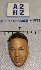 1/12 Scale Male Head Sculpt with Dark Hair - Smiling - Stubble - Mattel WWE