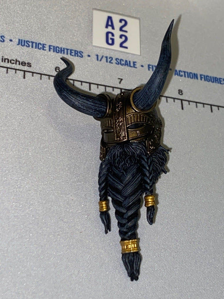 1/12 Scale Four Horsemen - Mythic Legions Fantasy Troll Warrior Helmet Head Sculpt with Braided Hair and Horns