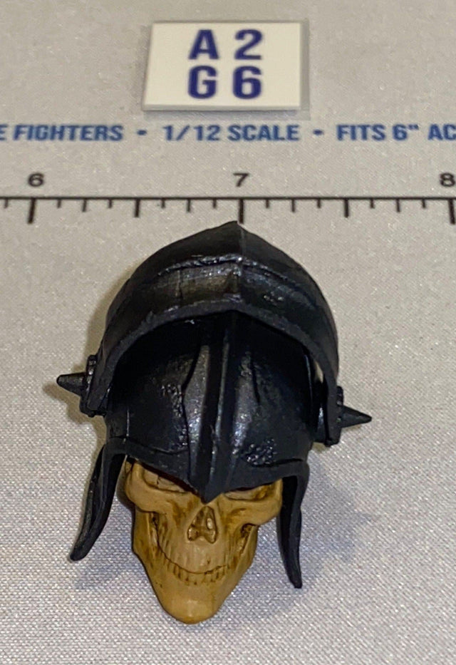 1/12 Scale Fantasy Skeleton Warrior Helmeted Head Sculpt, Black Helmet - Four Horsemen - Mythic Legions