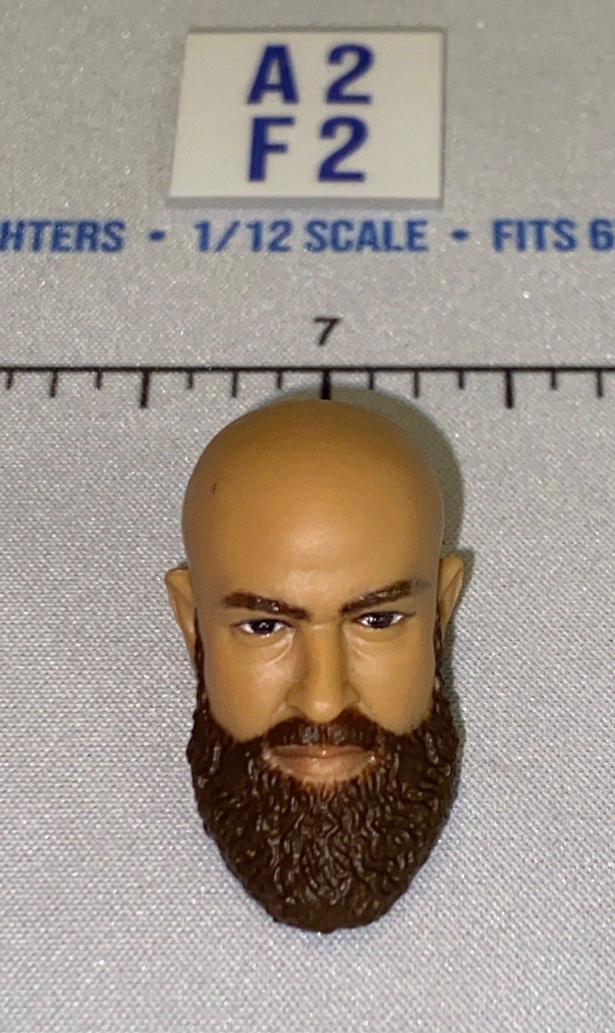 1/12 Scale Bald Male Head Sculpt with Dark Beard - Mattel WWE