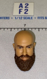 1/12 Scale Bald Male Head Sculpt with Dark Beard - Mattel WWE