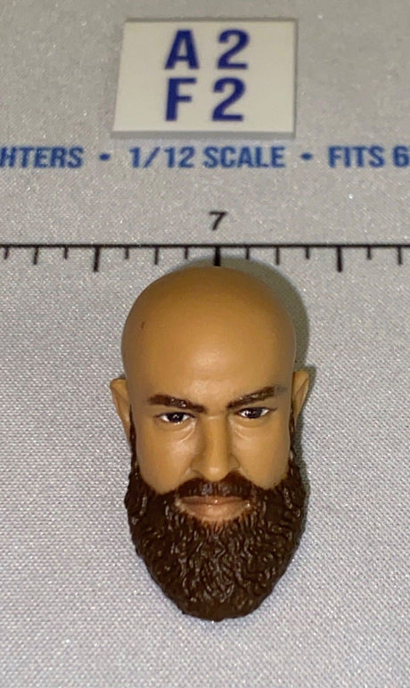 1/12 Scale Bald Male Head Sculpt with Dark Beard - Mattel WWE