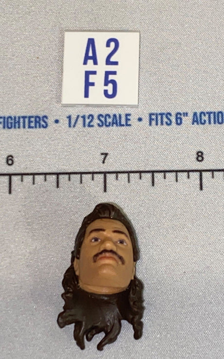 1/12 Scale Male Head Sculpt with Long Dark Hair and Mustache - Mattel WWE
