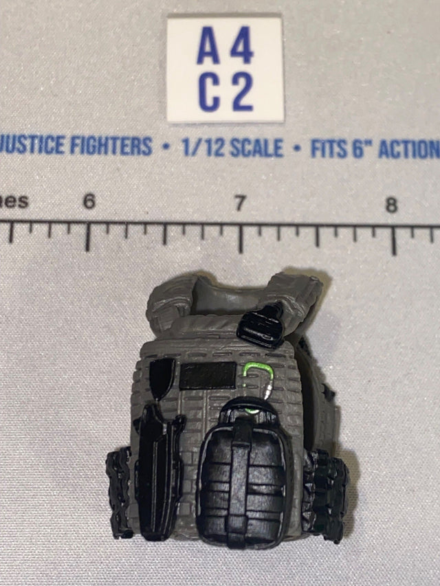 1/12 Scale Modern Era Grey Tactical Plate Carrier Vest with Ammunition Pouches and Grenade - Valaverse