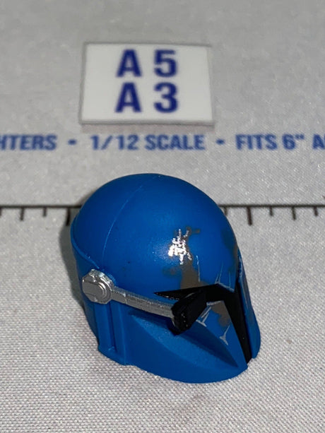 1/12 Scale Mandalorian Style Blue Helmet Head Sculpt - Star Wars Black Series