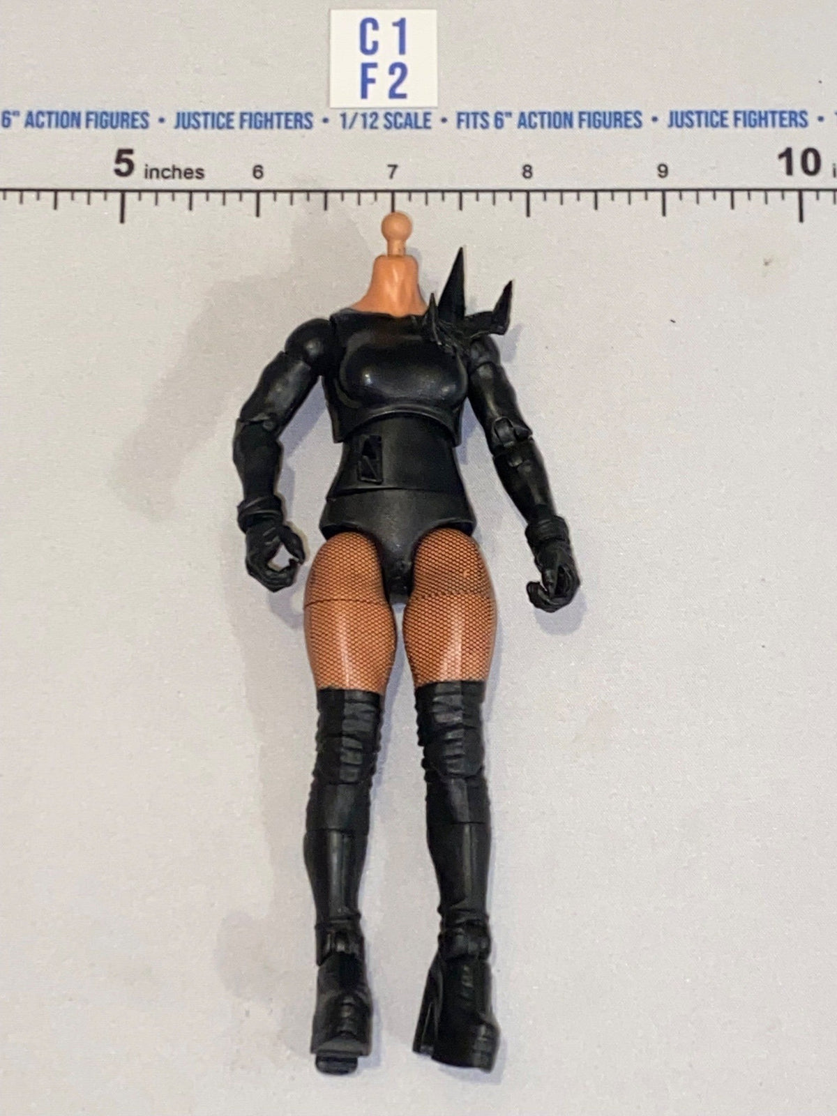 1/12 Scale Female Figure Body in Black Tactical Suit with Fishnet Detail - Headless