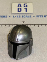 1/12 Scale Mandalorian Helmet Head Sculpt - Star Wars Black Series - Beskar Silver