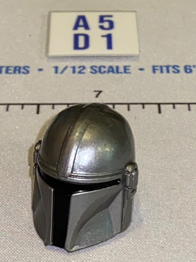 1/12 Scale Mandalorian Helmet Head Sculpt - Star Wars Black Series - Beskar Silver