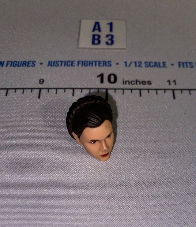 1/12 Scale Star Wars Black Series Female Head Sculpt with Dark Braided Hair and Red Lips