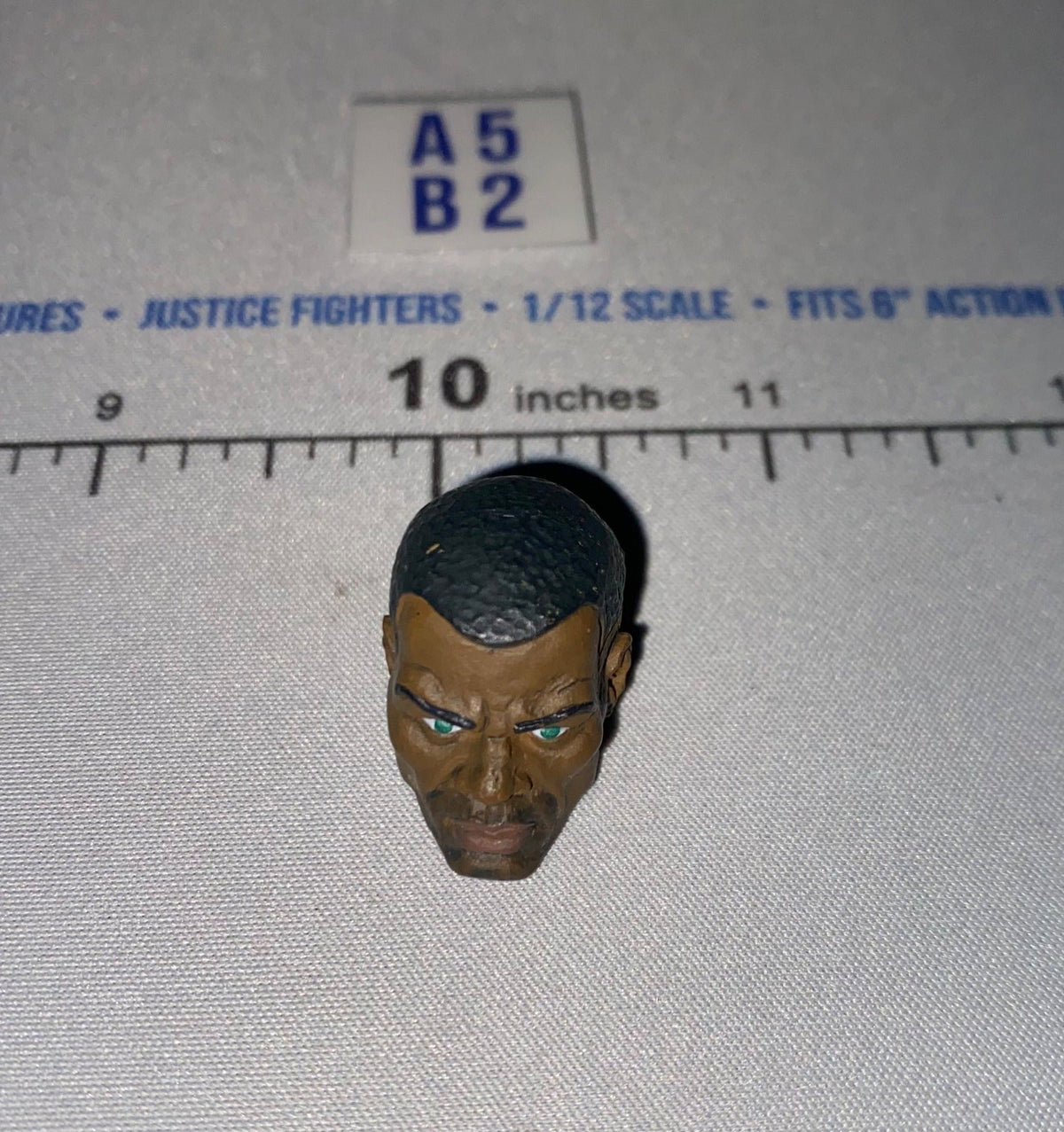 1/12 Scale Male Head Sculpt - Goatee African American - Green Eyes