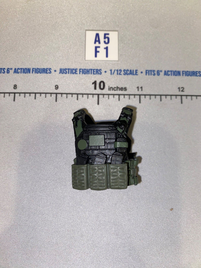 1/12 Scale Valaverse Modern Era Olive Drab and Black Tactical Plate Carrier Vest with Ammunition Pouches