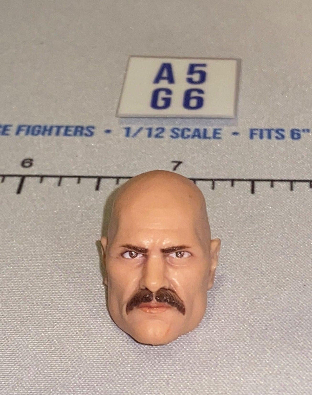1/12 Scale Male Head Sculpt Bald with Mustache - Valaverse