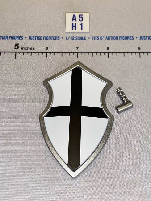 1/12 Scale Medieval Crusader Shield - Four Horsemen - Mythic Legions - White with Black Cross