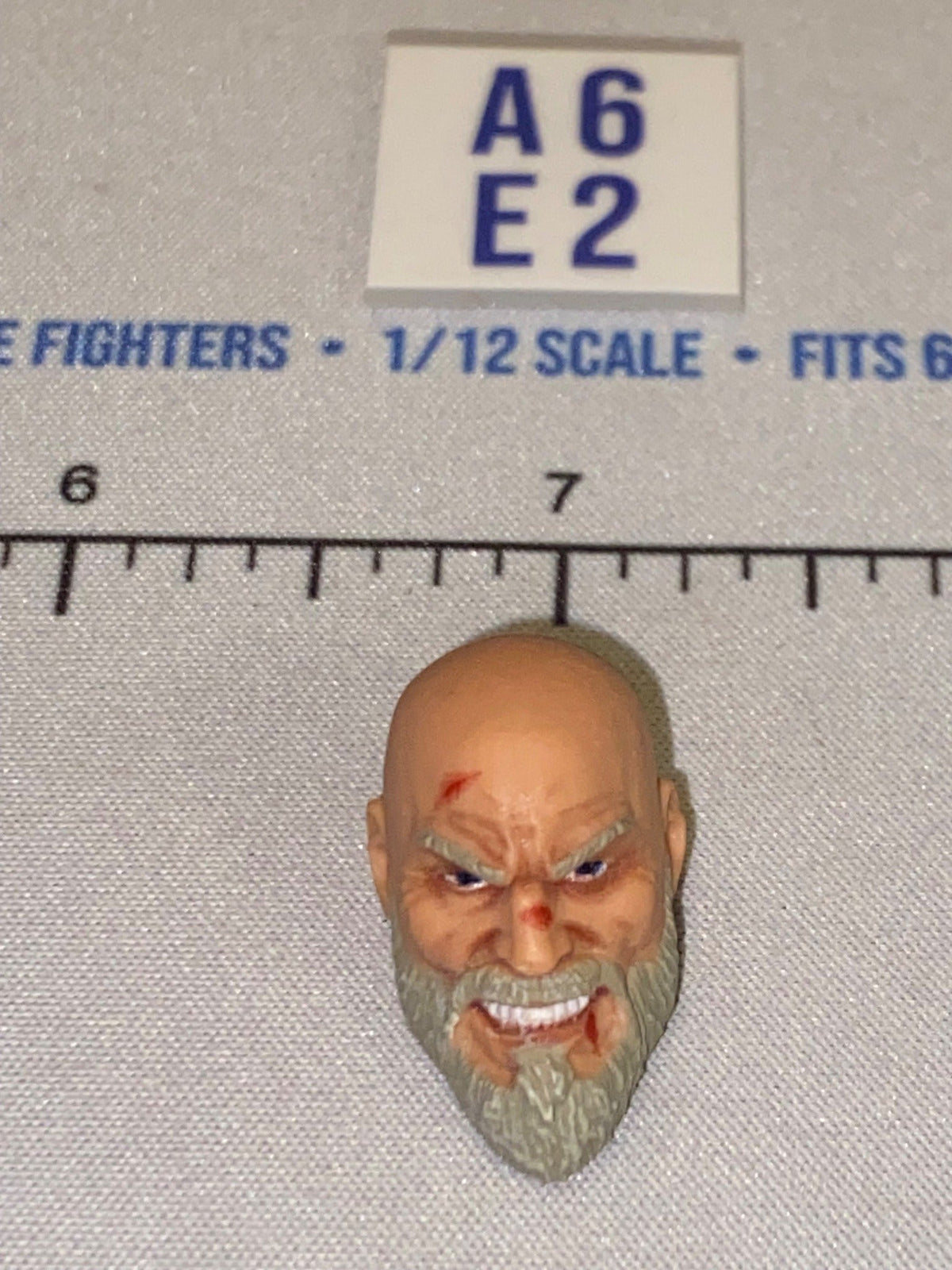 1/12 Scale Bald Male Head Sculpt with Grey Beard and Battle Damage - Valaverse