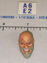1/12 Scale Bald Male Head Sculpt with Grey Beard and Battle Damage - Valaverse