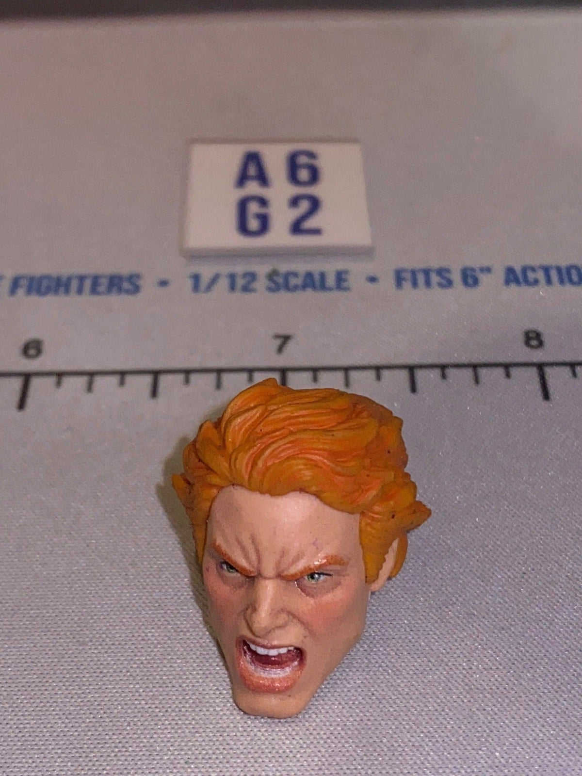 1/12 Scale Male Head Sculpt with Orange Hair Angry Expression