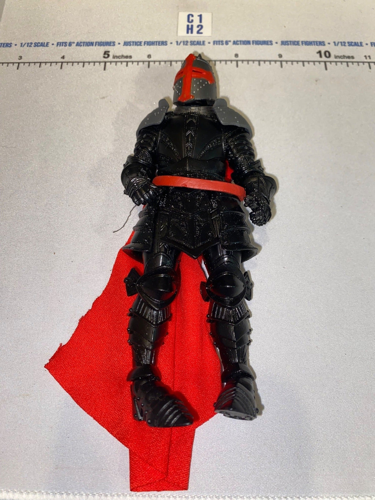 1/12 Scale Four Horsemen - Mythic Legions Medieval Black Knight Action Figure with Red Cape and Crusader Helmet