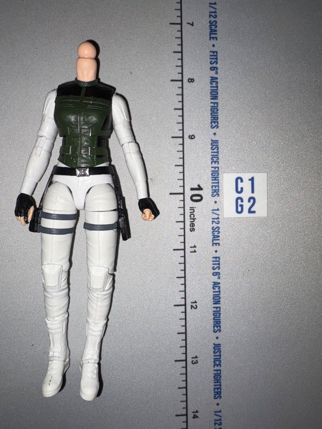 1/12 Scale Modern Era Female Action Figure Body - Headless - White Tactical Uniform with Green Vest