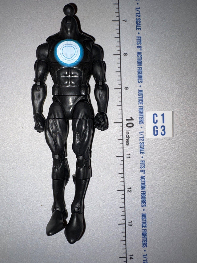1/12 Scale Superhero Armored Action Figure Body - Headless Black Suit with Blue Arc Reactor