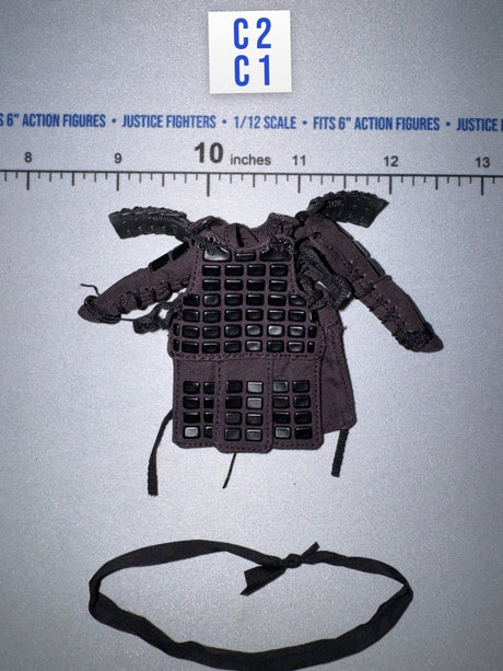 1/12 Scale Medieval Japanese Samurai Armor Chest Piece with Shoulder Guards - Japan Sengoku Soldier (Black) - DiD XJ80017A