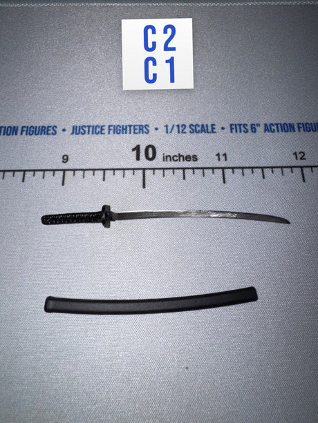 1/12 Scale Medieval Era Metal Katana with Scabbard - Japan Sengoku Soldier (Black) - DiD XJ80017A