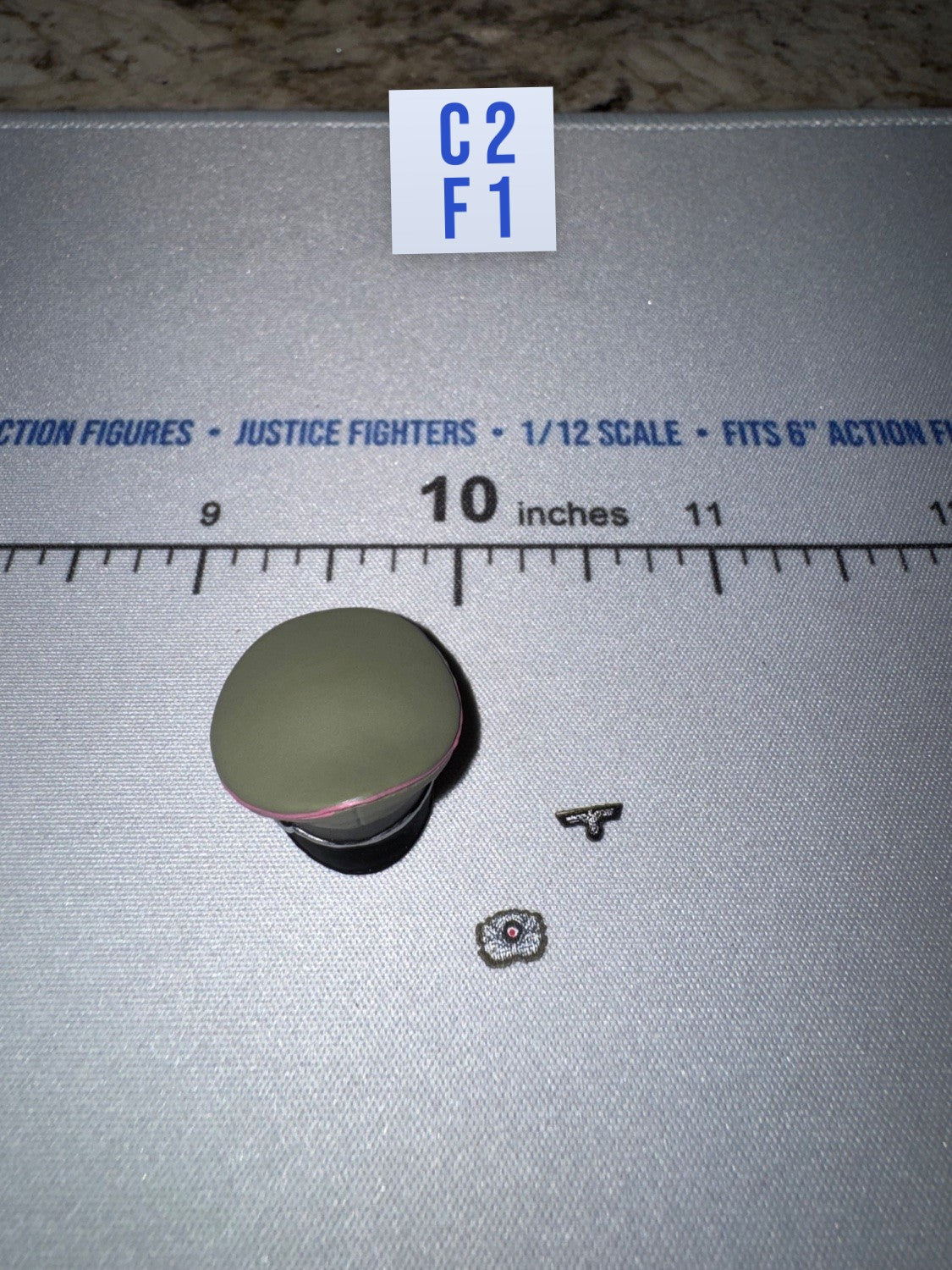 1/12 Scale WWII German Green Officer Cap with Insignia - Panzer Commander Otto Carius - DID XD80027