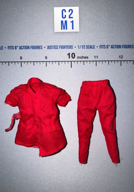 1/12 Scale Modern Era Red Karate Gi Set - Japan Sengoku Soldier (Red) - DiD XJ80016A